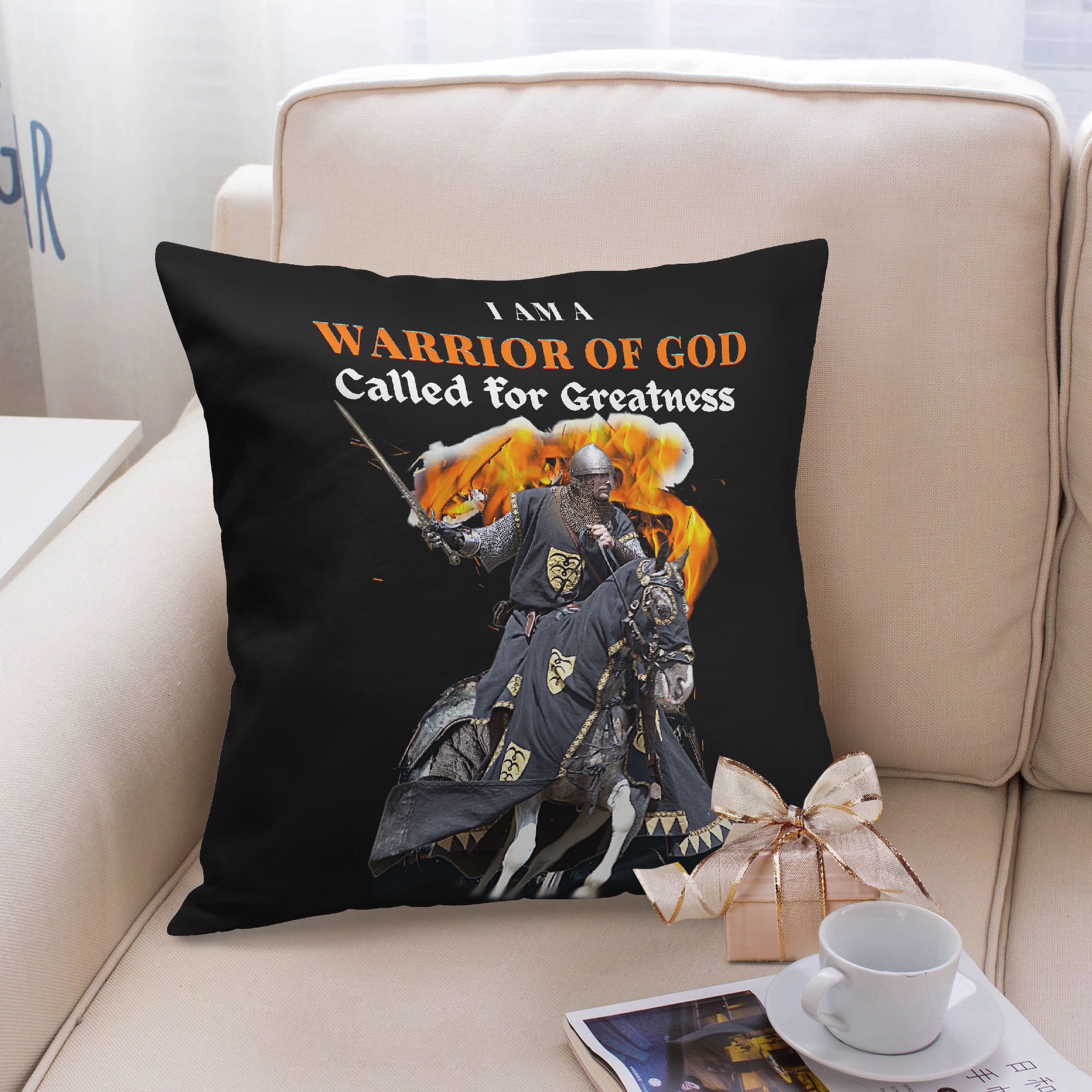 Warrior of God Men's 18'' Square Pillow Cover